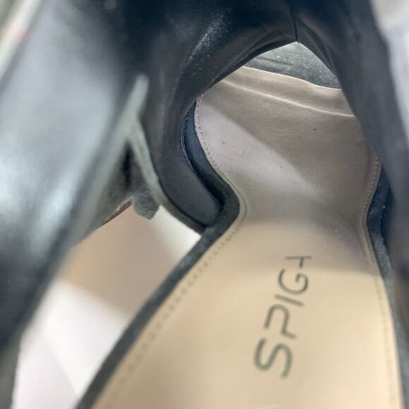 Via Spiga Bootie Peep Toe Sz 7 Heels Gray Leather Fringe Southwestern Country - Picture 8 of 16